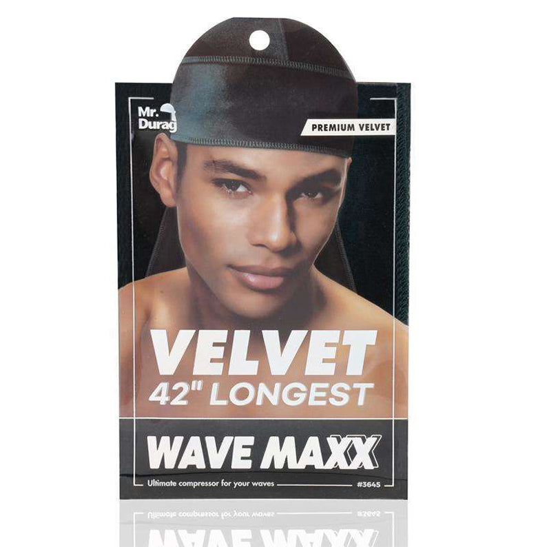 ANNIE velvet durag for waves black 42 inch premium velvet wave cap on model packaging