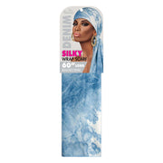 Ms Remi denim silky wrap scarf light blue bleached denim tie dye 60 inch headwrap for styling