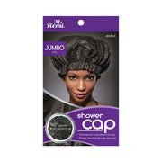 ANNIE jumbo shower cap in black waterproof vinyl with elastic band to keep hair dry