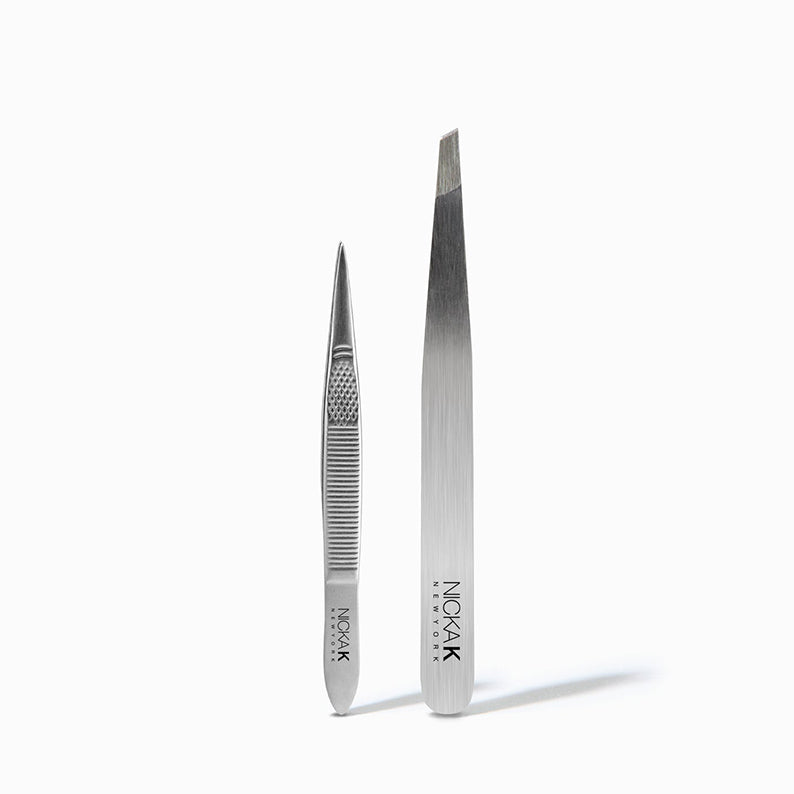 NICKA K precision tweezer set stainless steel slant and pointed tweezers for makeup grooming