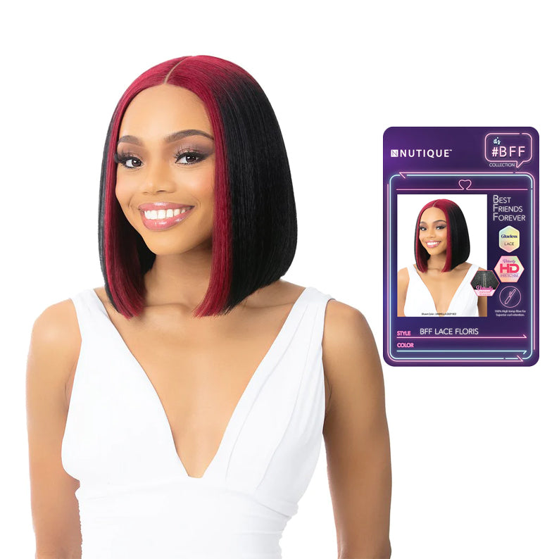 ITS A WIG HD lace front wig FLORIS straight sleek bob black with burgundy red center part and packaging