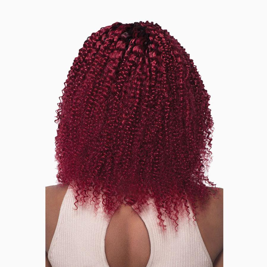 OUTRE burgundy shoulder length wig 100% human hair water wave with tight curly texture for voluminous styles