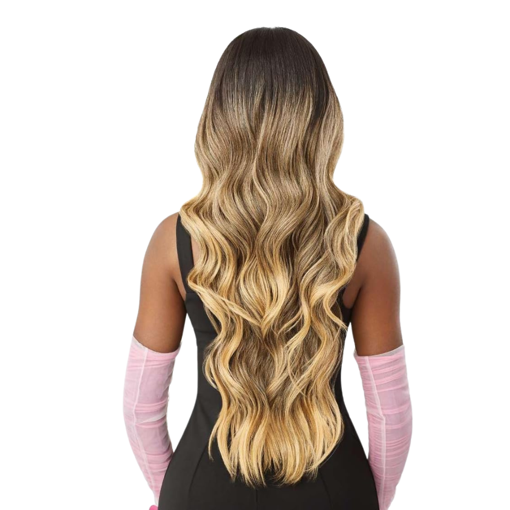 OUTRE 13x6 lace front wig long wavy balayage blonde with dark roots for natural full coverage