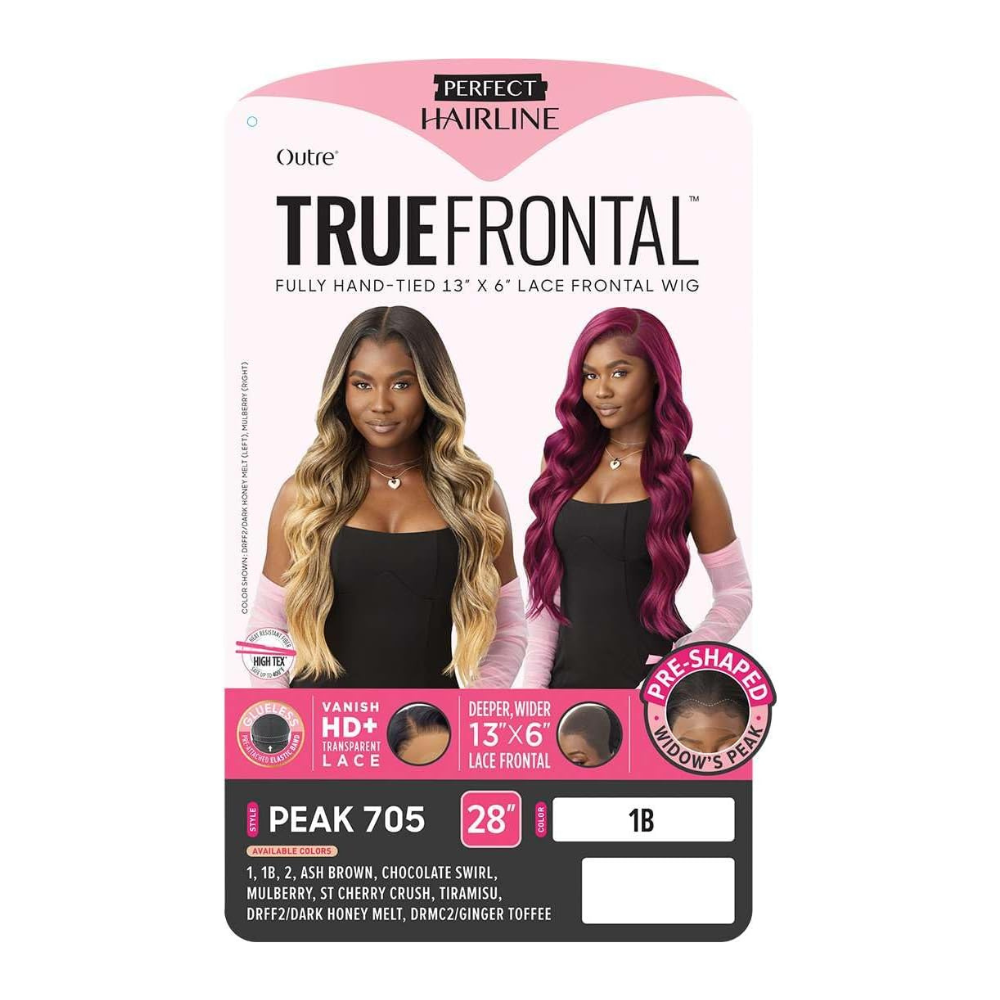 OUTRE True Frontal 13x6 lace front wig Peak 705 long wavy ombre blonde and burgundy 28 inch