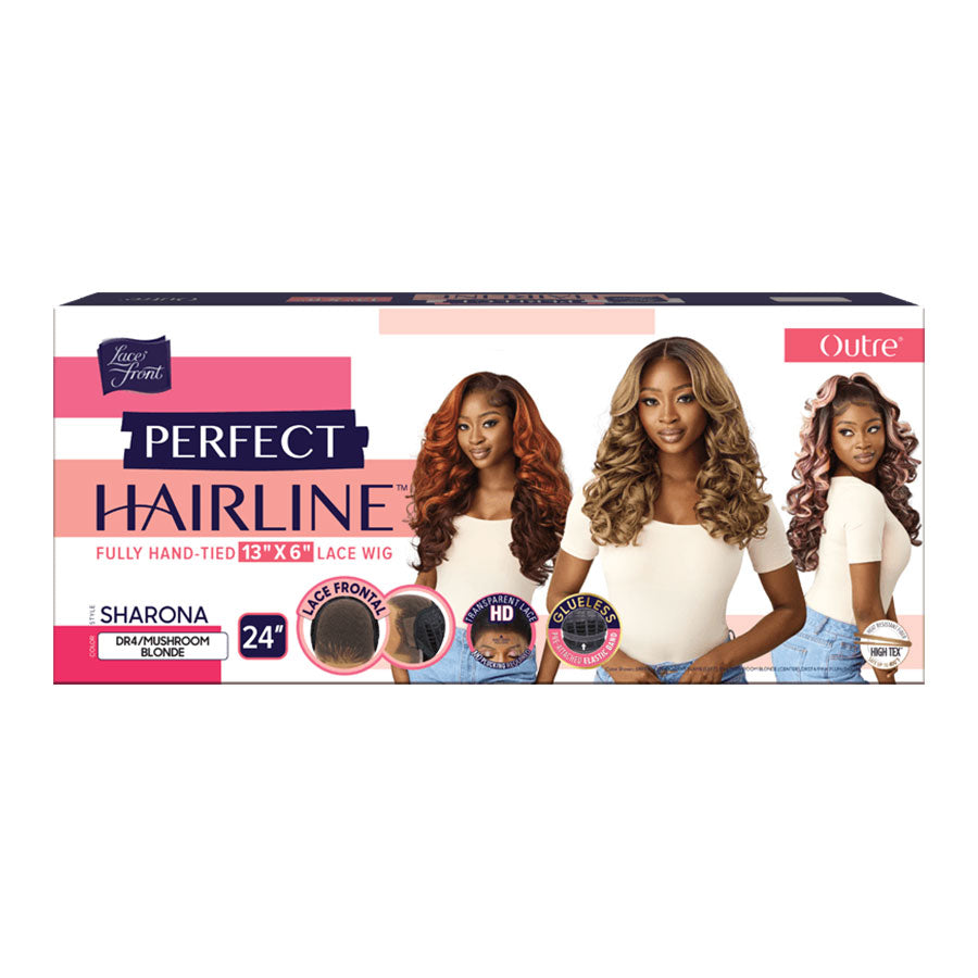 OUTRE Perfect Hairline Sharona 24 inch 13x6 lace frontal synthetic wig in dr4 mushroom blonde box