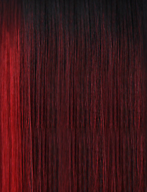 OUTRE 13x6 lace frontal wig synthetic straight silky long black to burgundy red ombre hair