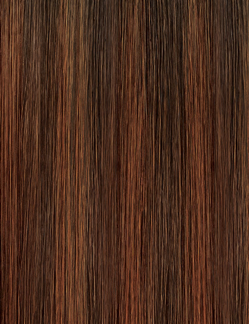 OUTRE 13x6 lace frontal wig synthetic straight brown hair with subtle caramel highlights close up texture