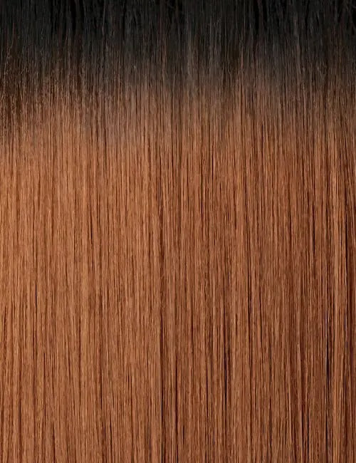 OUTRE 30 inch ponytail extension straight ombre brown to auburn with natural dark roots for added length