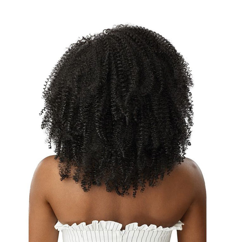 OUTRE afro clip in hair extensions natural black tight kinky curls shoulder length back view