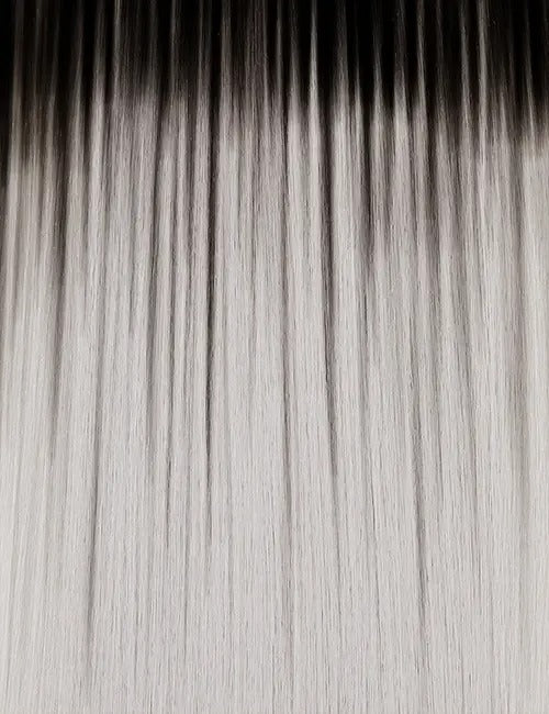 OUTRE afro puff ponytail extension with sleek ombre black to silver straight hair strands