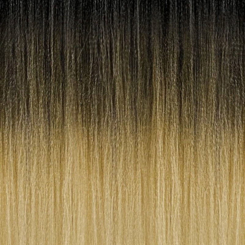 OUTRE bohemian curl clip in hair extensions displayed straight ombre dark brown roots to honey blonde ends