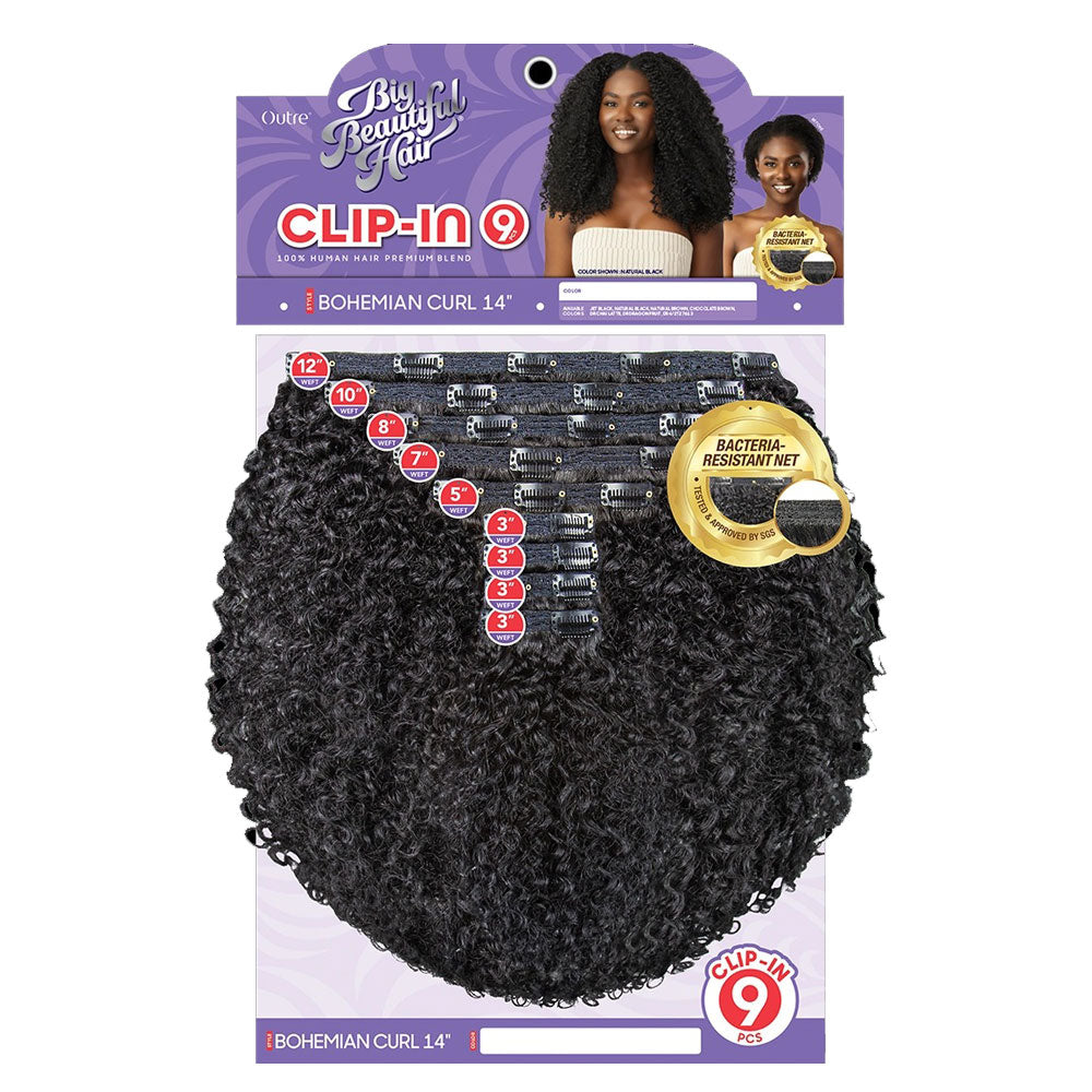 OUTRE bohemian curl clip in hair extensions 9 piece 14 inch natural black curly clip in set