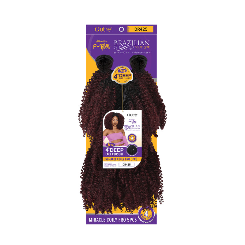OUTRE Brazilian coily hair weave Miracle Coily Fro 5pcs burgundy DR425 pack with 4 deep lace closure