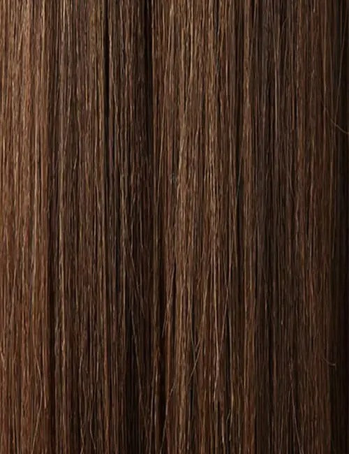 OUTRE clip-in ponytail hair extension in rich brown color with a smooth straight texture