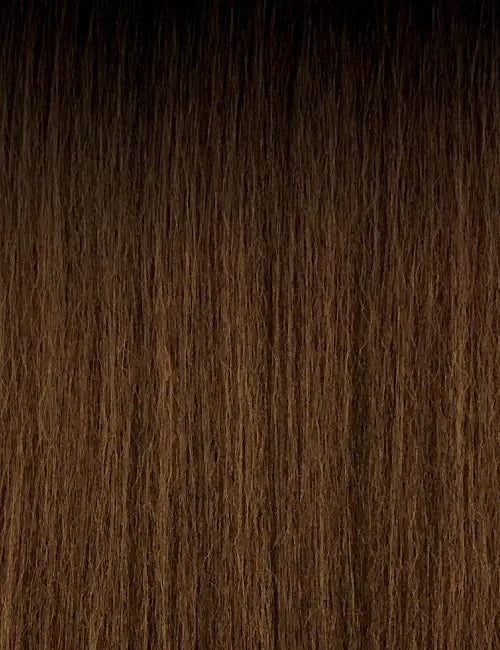 Close up of OUTRE curly ponytail hair extension in medium brown showing natural textured strands