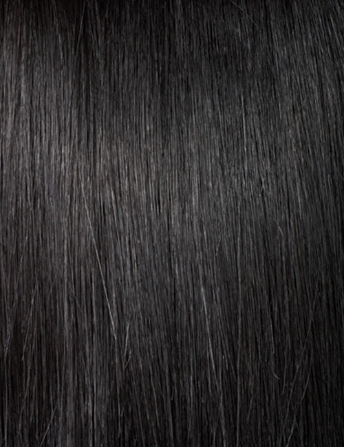 OUTRE glam curly ponytail extension close up of smooth dark hair strands in natural black