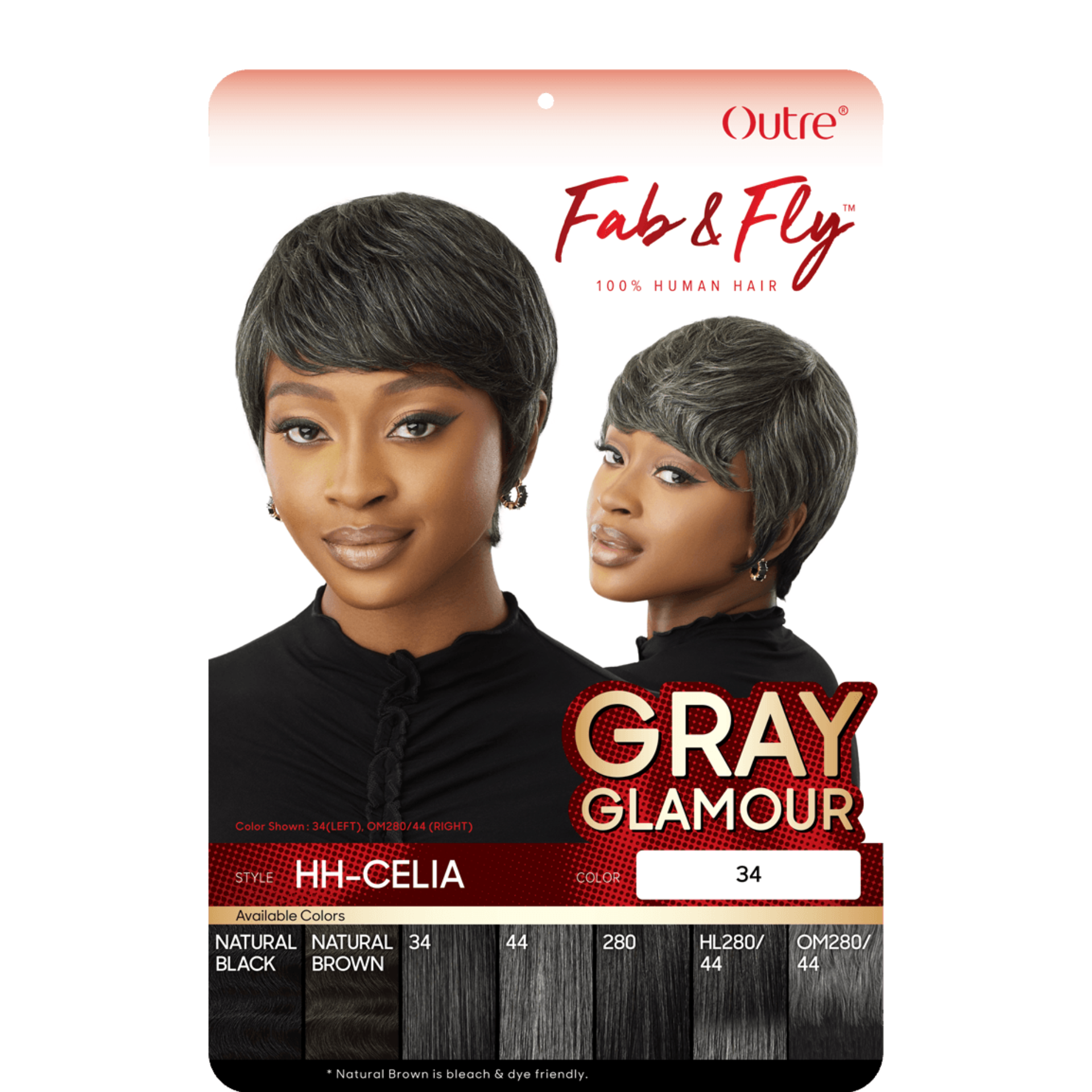 OUTRE Fab Fly HH CELIA gray human hair wig for women short layered pixie style on model