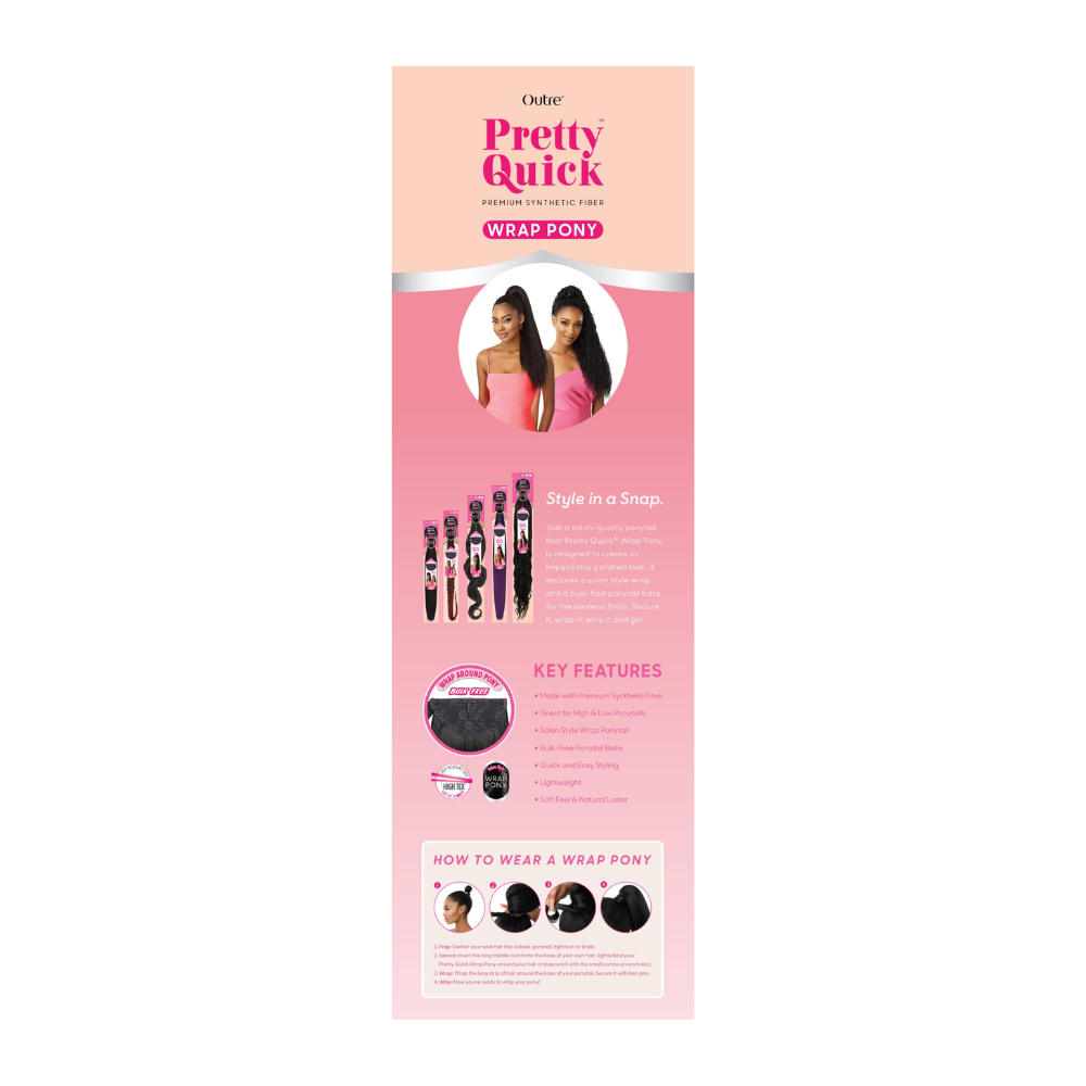 OUTRE Pretty Quick Wrap Pony packaging showing models and instructions for kinky straight ponytail extension