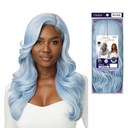 OUTRE lace front synthetic wig Blue Angel long wavy pastel blue wig with side part and natural hairline