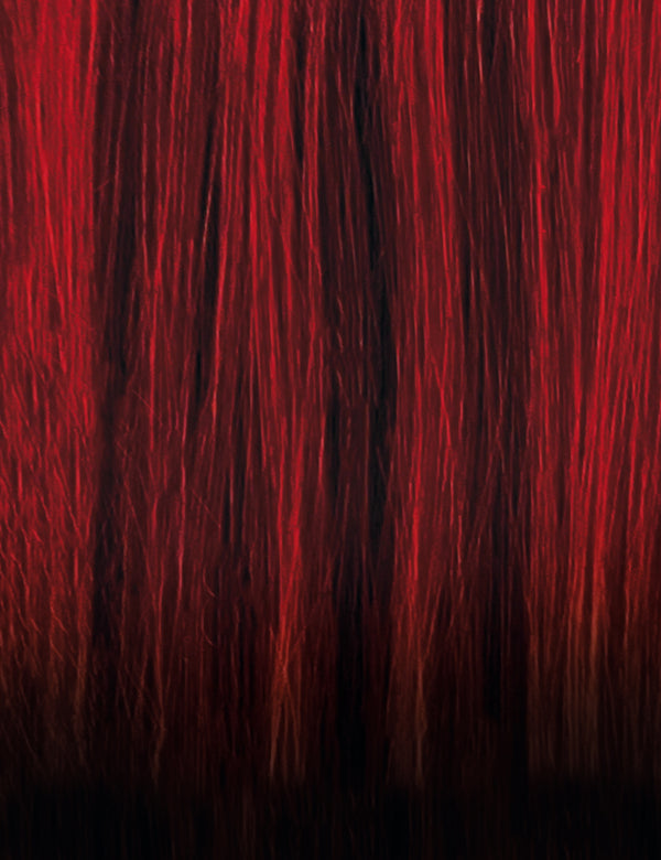 OUTRE red to black ombre long straight hair lace front synthetic wig showing smooth layered fiber texture