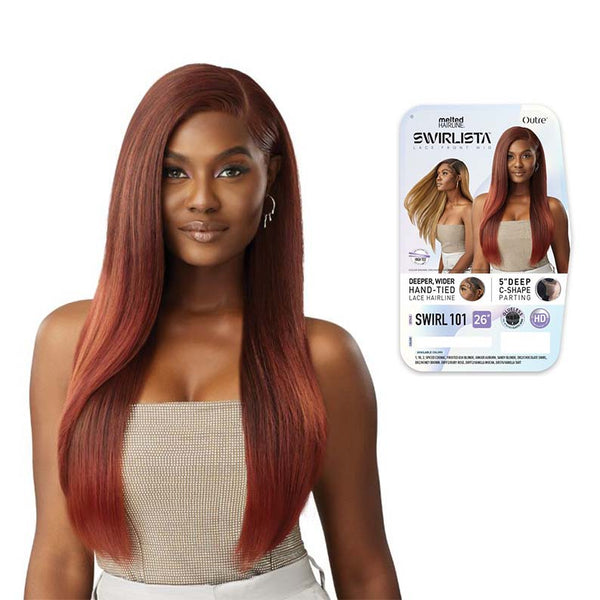 OUTRE Melted Hairline lace front wig 26 inch. natural auburn straight long synthetic hair with side part