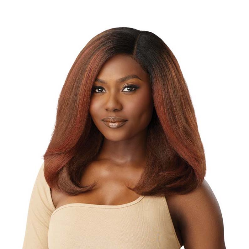 OUTRE melted hairline lace front wig shoulder length straight auburn brown with middle part natural finish
