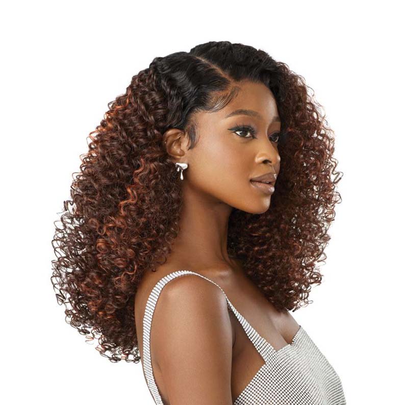 OUTRE Melted Hairline lace front wig curly shoulder length with brown auburn highlights
