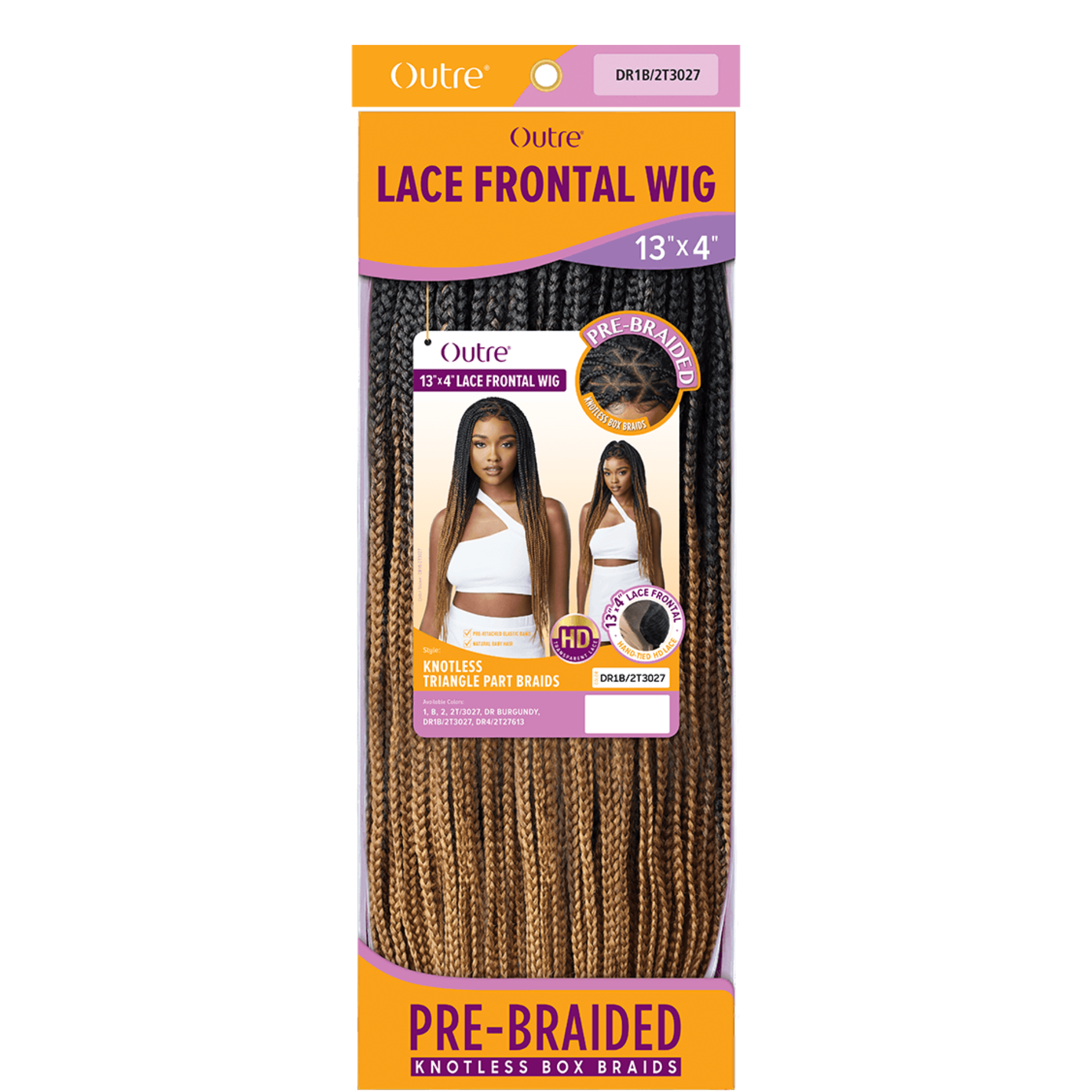 OUTRE pre-braided lace frontal wig 13x4 knotless box braids ombre black to honey brown long