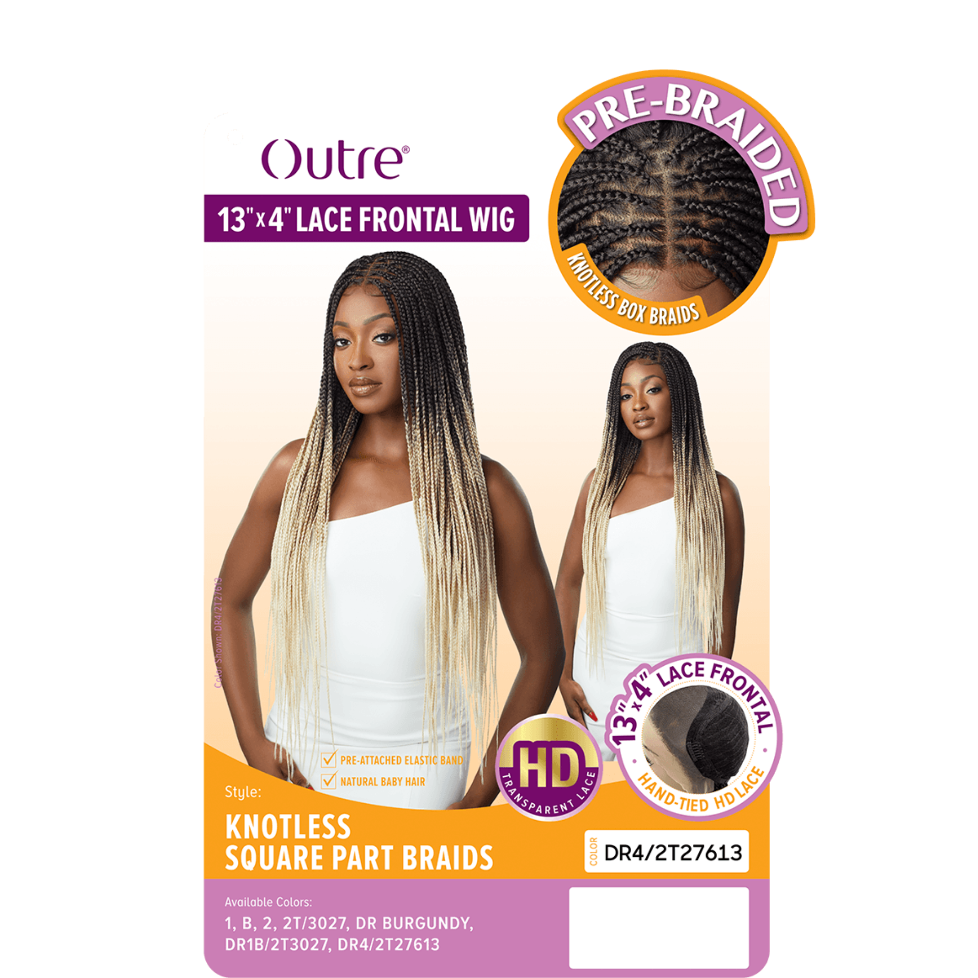 OUTRE pre-braided lace frontal wig 13 by 4 knotless square part long ombre box braids in blonde