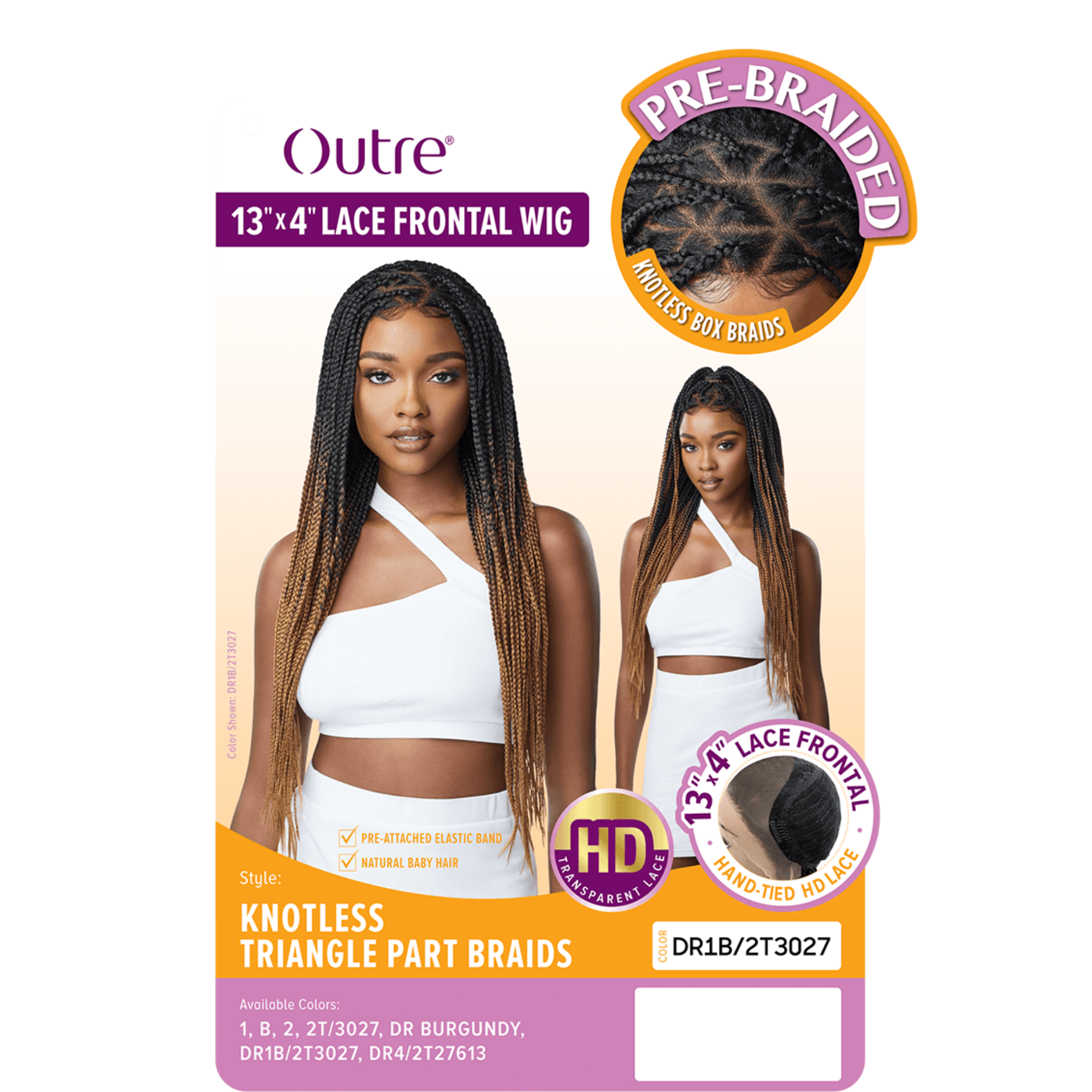 OUTRE pre-braided lace frontal wig 13 by 4 knotless triangle part braids long ombre brown