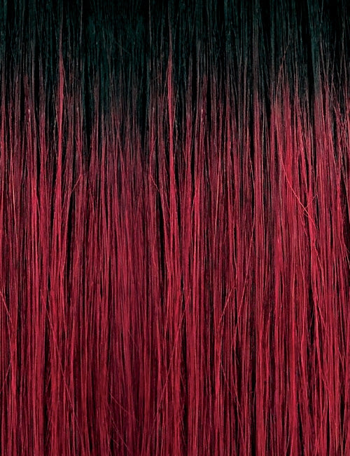 OUTRE pre-braided lace frontal wig straight ombre black to burgundy red close up hair texture