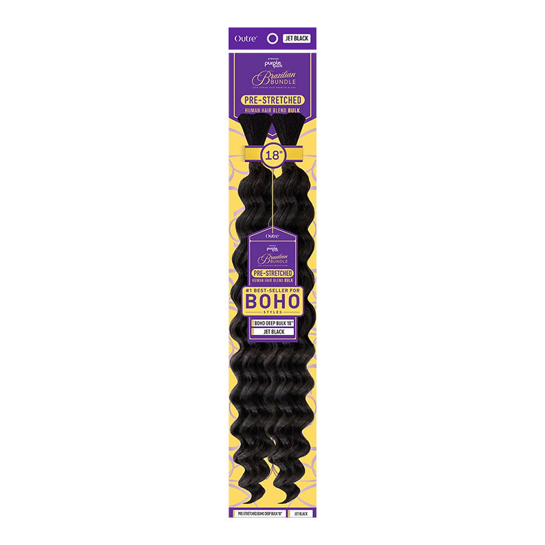 OUTRE braid 18 inch jet black pre-stretched boho deep bulk hair wavy boho texture in retail packaging