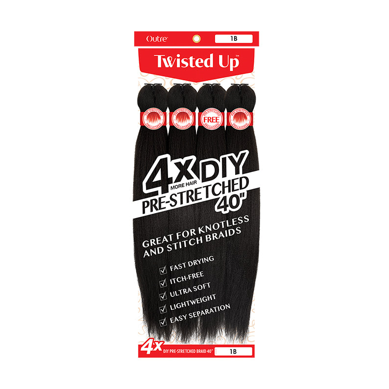 OUTRE Twisted Up pre stretched braiding hair 40 inch in color 1B for knotless and stitch braids