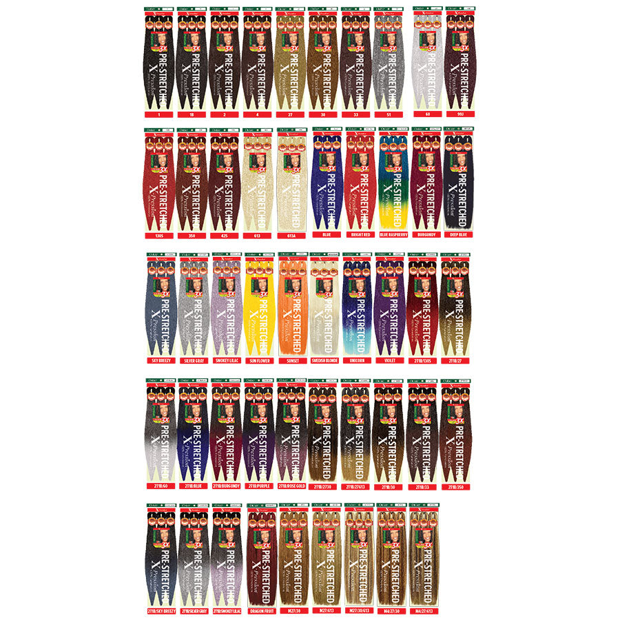 OUTRE pre-stretched braiding hair showing a wide variety of colors in multiple rows