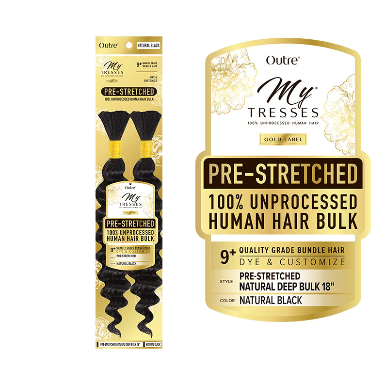 Outre My Tresses pre-stretched human hair bulk in natural black with 100 percent unprocessed quality grade
