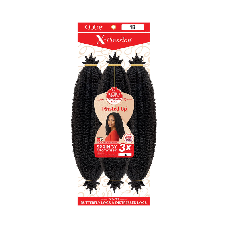 OUTRE X-Pression springy afro twist hair extensions in natural black 1B pack of three braids