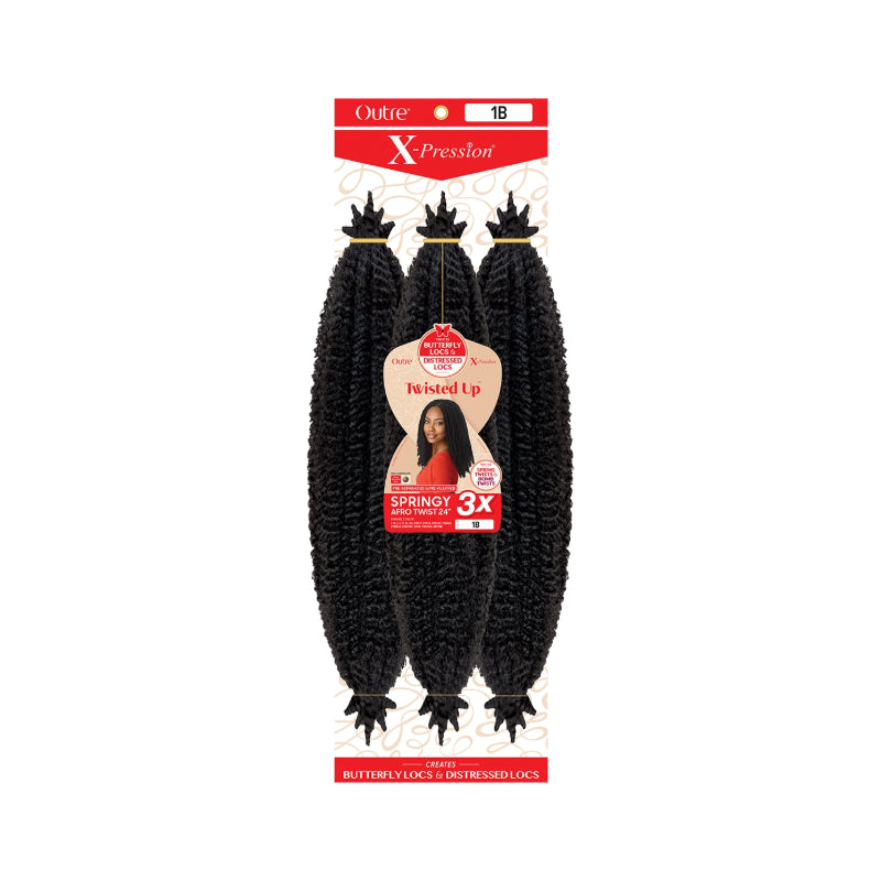 Outre X-Pression springy afro twist hair extensions in natural black 1B for butterfly locs and distressed locs