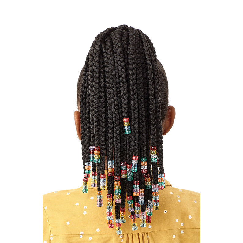 OUTRE synthetic drawstring ponytail with long braids and colorful beads on the ends
