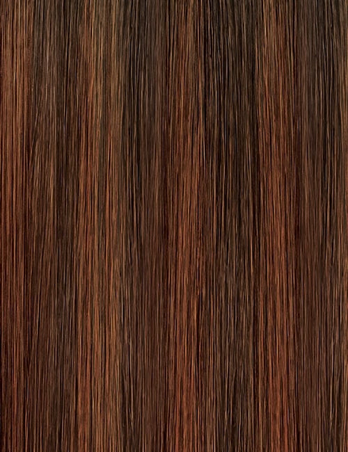 OUTRE synthetic hair full cap wig straight chestnut brown with auburn highlights hair texture close up