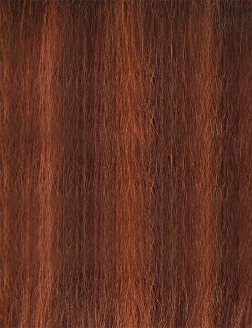 OUTRE synthetic hair full cap wig auburn straight fiber close up showing texture and color