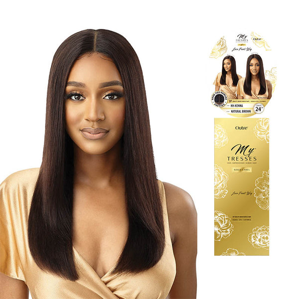 OUTRE unprocessed human hair lace front wig straight chestnut brown middle part 24 inch on model