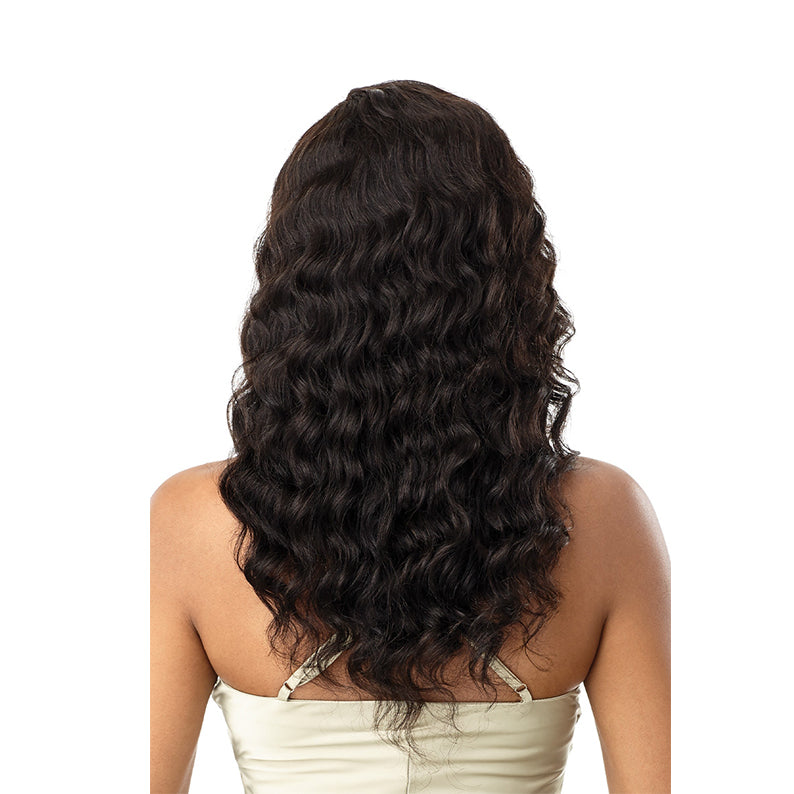 OUTRE unprocessed human hair lace front wig long natural deep wave dark brown back view
