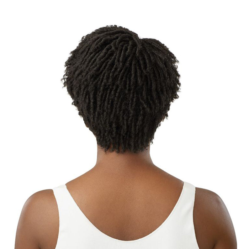 OUTRE WIGPOP synthetic full cap wig short textured faux locs in natural black back view