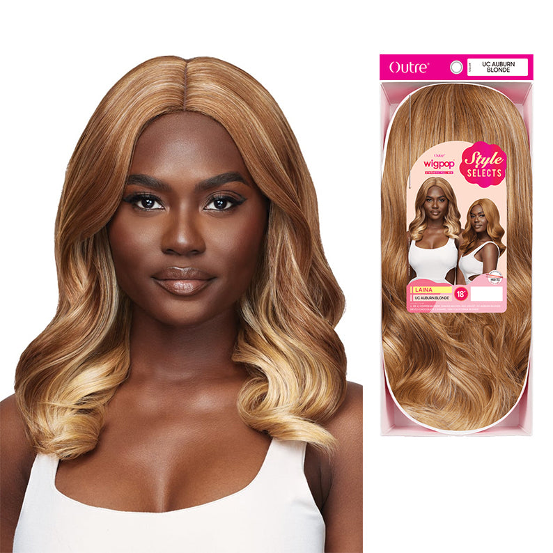 OUTRE WIGPOP synthetic hair wig LAINA 18 inch honey blonde center part wavy shoulder length with packaging