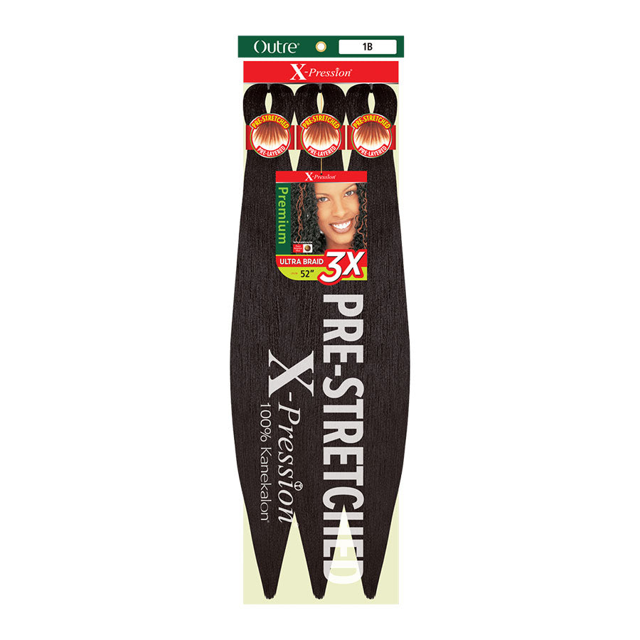 OUTRE X-Pression 52 inch 1B pre-stretched braiding hair 3X ultra braid natural black three bundle pack
