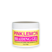 PINK LEMON pink lemon braiding gel 5 oz jar white container with yellow label for maximum hold and long lasting shine
