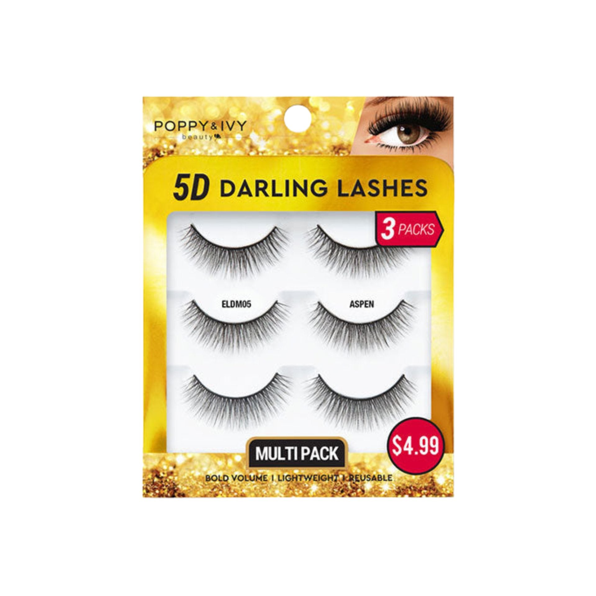 ABSOLUTE NEW YORK 5D darling lashes multipack three pair reusable false eyelashes in black for bold volume