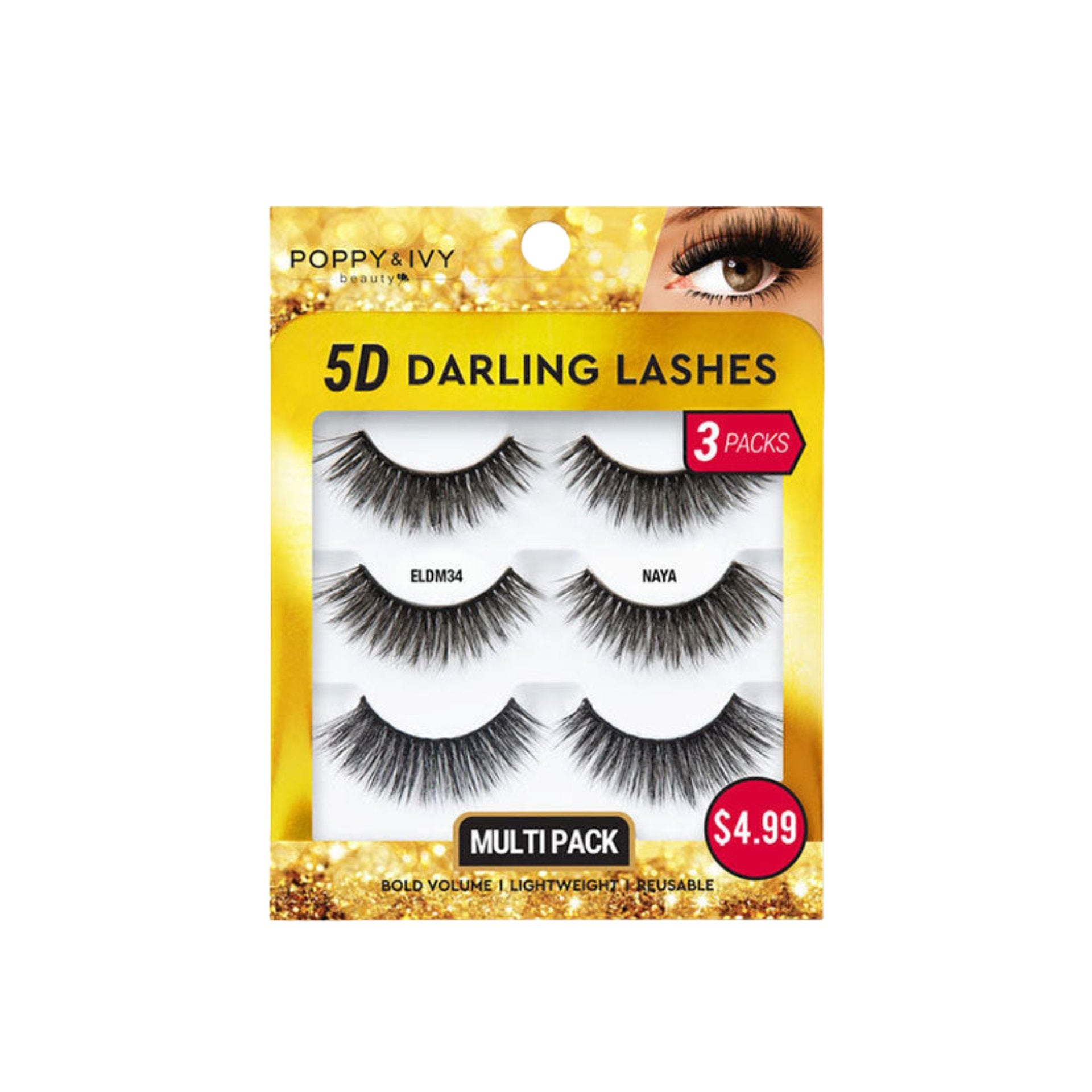 ABSOLUTE NEW YORK 5D volume false eyelashes 3 pack dramatic black layered lashes reusable multi pack