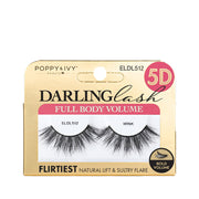Darling Lash gold retail packaging showing fluffy black 5D volume false eyelashes with dramatic lift