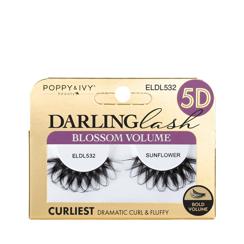 Darling Lash Blossom Volume false eyelashes in gold packaging showcasing 5D multi dimensional lashes